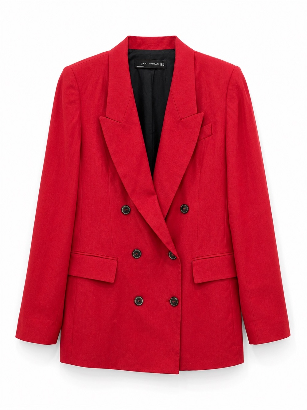Zara Women Red Double Breasted Blazer Jacket Longline Tailored US S EU S 36